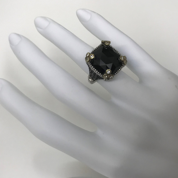 JUDITH RIPKA 18K Sterling Ring‎ w Diamond & Onyx